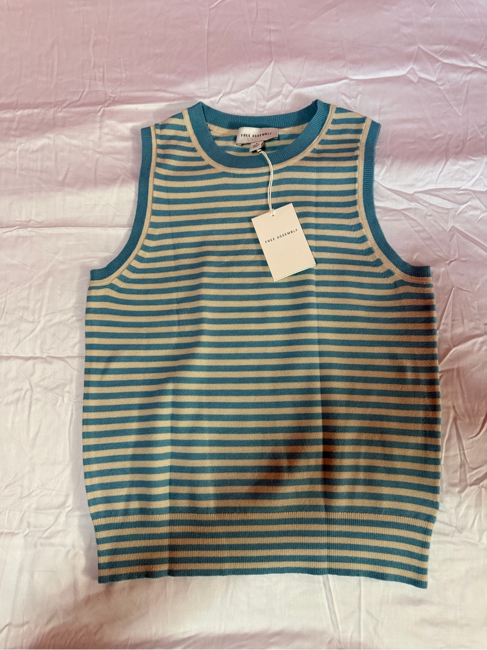 A.P.C. Striped Knit Tank Top in Teal & Cream